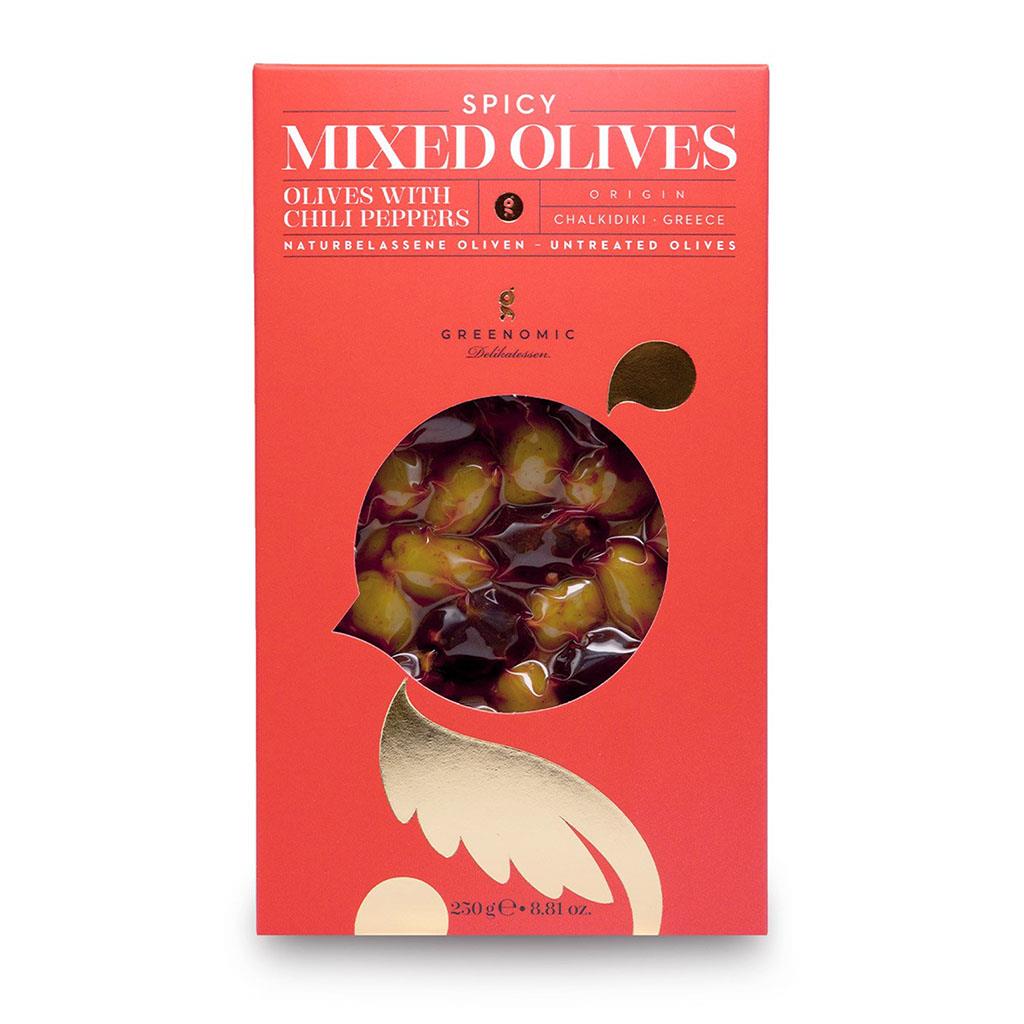 Pikante gemischte Oliven 250 g, Greenomic