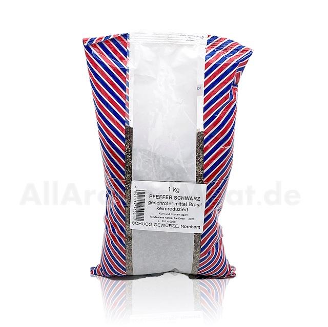 Pfeffer schwarz geschrotet mittel Brasil, keimreduziert, 1 Kg, Schuco