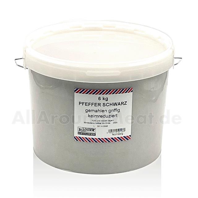 Pfeffer schwarz gemahlen, griffig, 6 Kg im Eimer, Schuco